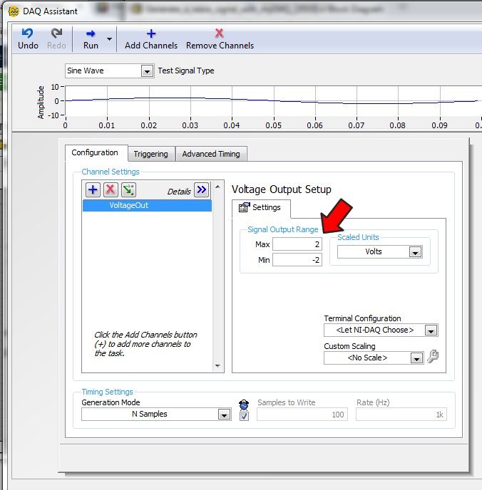 DAQ Assistant settings